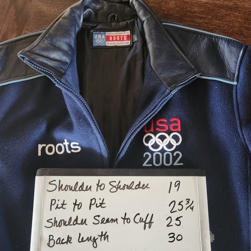 2002 OLYMPICS Parade Jacket Roots LARGE Wool Leather Navy Blue Black XLNT COND! - Picture 5 of 7