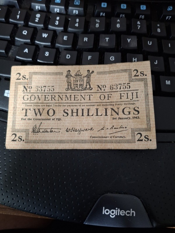 1942 Fiji Two Shilling WWII Banknote – George VI – SCARCE – Govt of Fiji