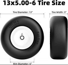 13X5.00-6 Flat Free Lawn Mower Tire, 13X5-6 Zero Turn Mower Tires Pack Of 2