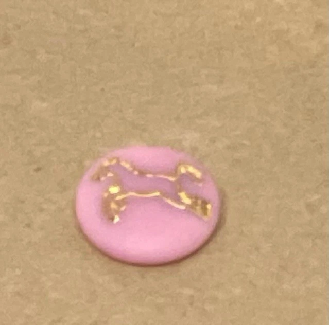 Vintage  Kiddie HP Pink Glass w Incised HP  Metallic Gold HORSE Button 1/2” - Image 4 of 4
