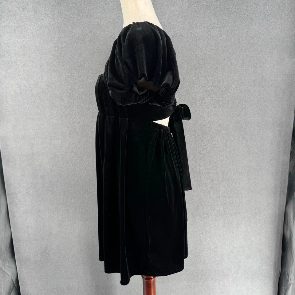 Mini vestido de festa Bepop Y2K veludo babydoll feminino M preto caprichoso bruxa - Imagem 4 de 4