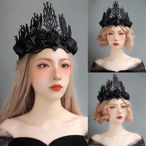 Halloween Crown Tiara Black Headbands Death Witch Headdress Headwear - Picture 3 of 8