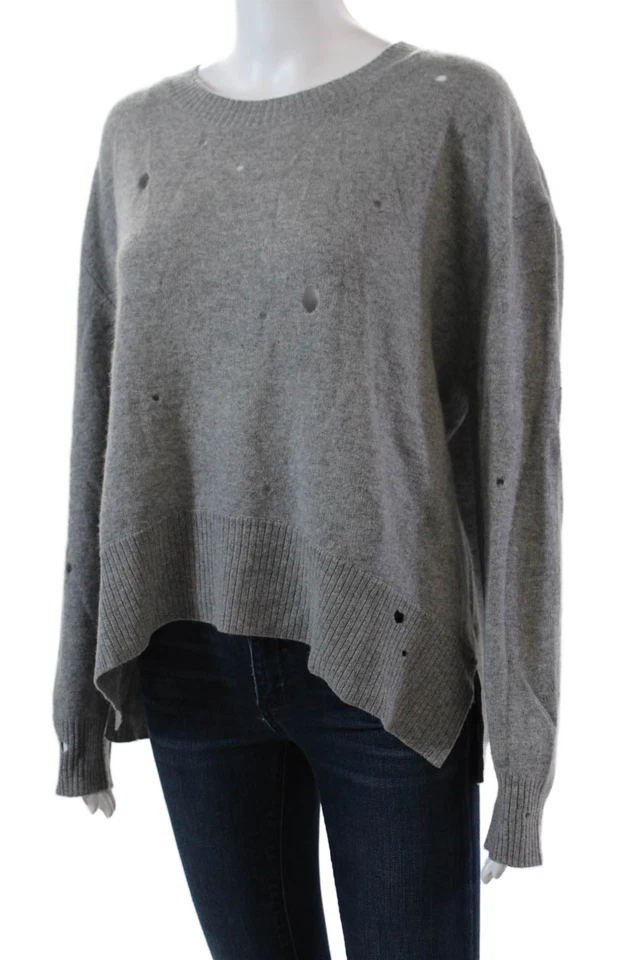 Enza Costa 女式羊绒针织复古套衫毛衣上衣灰色 M 码 — 第 2/4 张图片