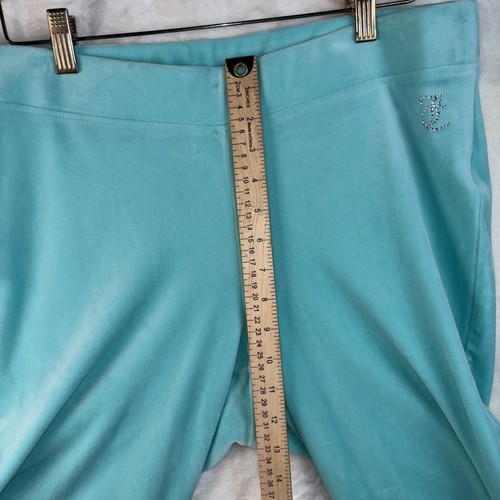 Juicy Couture Womens Velour Full Tracksuit Hoodie Zip Up Large Turquoise Y2K 90s - Picture 16 of 21