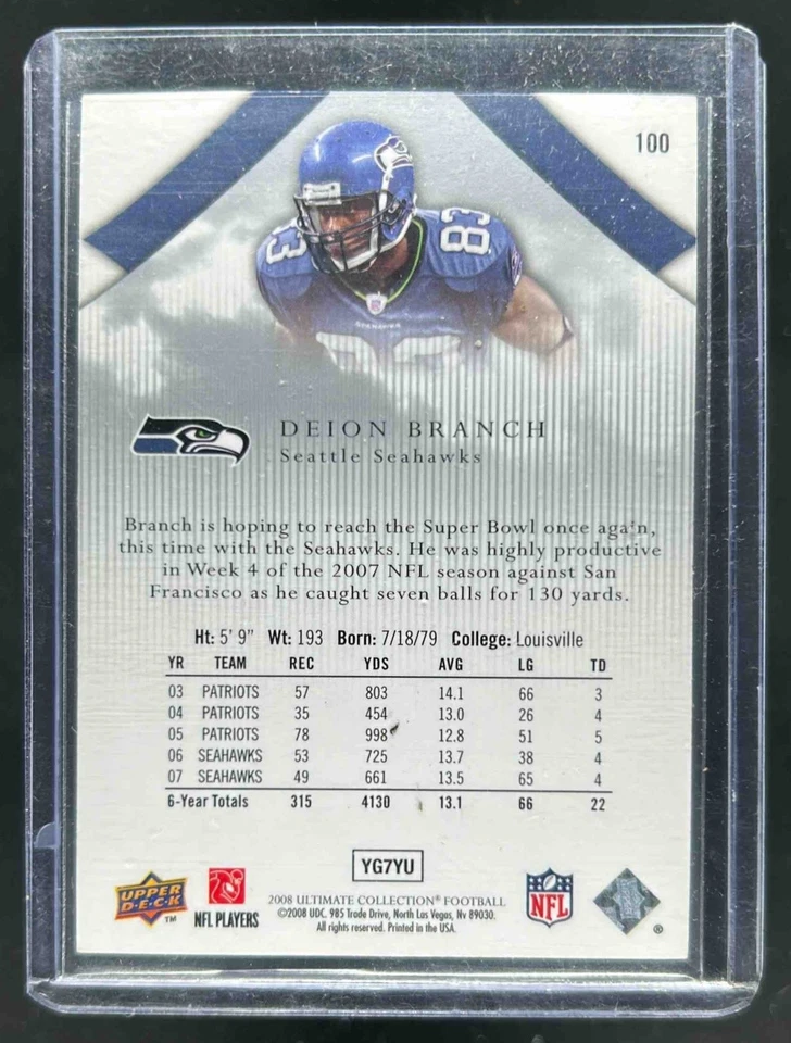 2008 Upper Deck Ultimate Collection Deion Branch #/275 Seahawks - Image 2 of 2