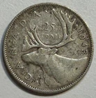 1943 Canada King George VI "MOOSE / Caribou" SILVER Quarter Coin 80% AG: 20% CU