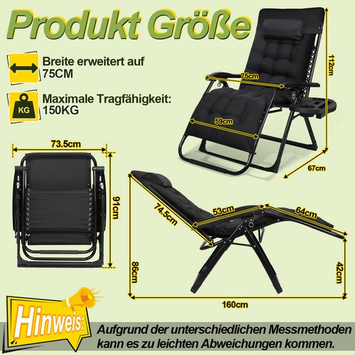 Liegestuhl klappbar Sonnenliege Gartenstuhl Strand Liege Sessel mit Kissen 150kg - Bild 2 von 10