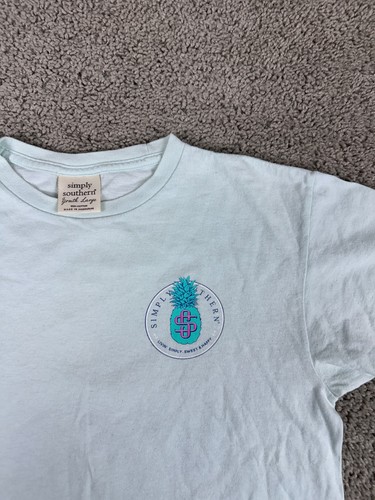 Simply Southern Shirt Girls Large Blue Pink Pineapple Livin Simply Sweet & Happy - Picture 7 of 9