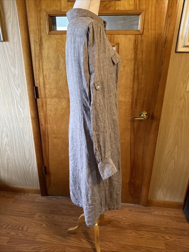 LORO PIANA Peanut Brown Flax Linen Shirt Shift Dress 48 - Picture 7 of 10