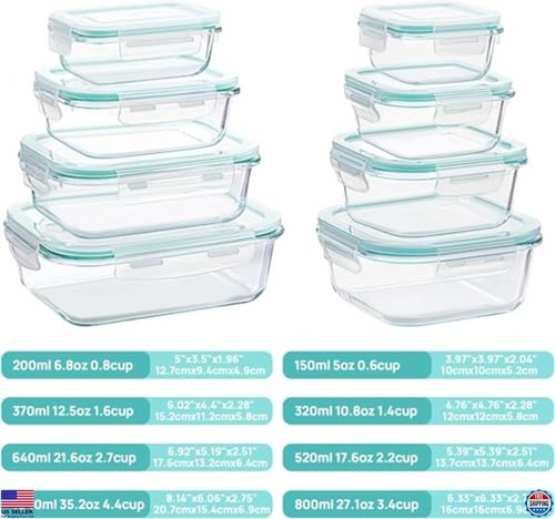 Vtopmart 8er-Pack Luftdichte Glas Lebensmittel Aufbewahrung Behälter - BPA-freies Meal Prep Set - Bild 2 von 6