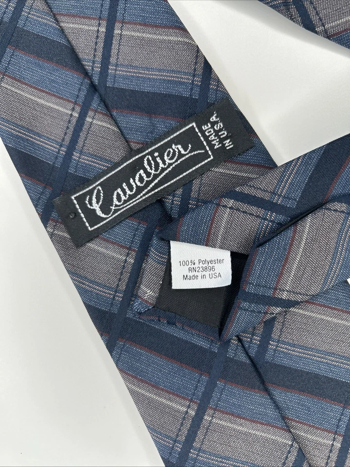 Corbata de cuello Cavalier azul marino a cuadros, 3,25 pulgadas de ancho, para hombre Foto 4 de 4