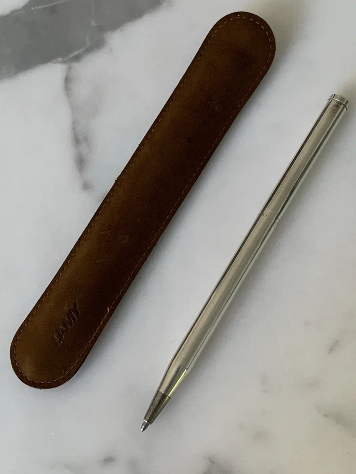 ТРЕНЕР винтажный сумочки ручка в серебряной тарелке РЕДКАЯ w/винтажный LAMY кожаный мешочек - Изображение 4 из 4