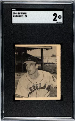 1948 Bowman #5 BOB FELLER ROOKIE HOF Pitcher Clevaland Indians SGC 2 GD Cond.
