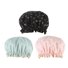 3pcs Shower Cap 2 Layers Hair Cap Elastic Reusable Bath Caps Pink Green Black