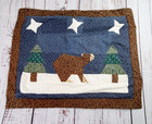 Quilted Pillow Sham Bear on Snow Starry Night w Trees Rustic Cabin Decor Nature