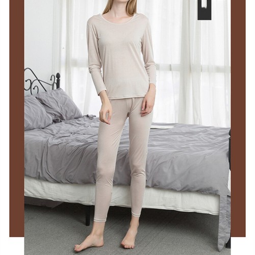 Pyjamas 100% Mulberry Silk Spun Silk Knitted Thermal Home Clothes Long Sleeve - Picture 12 of 38