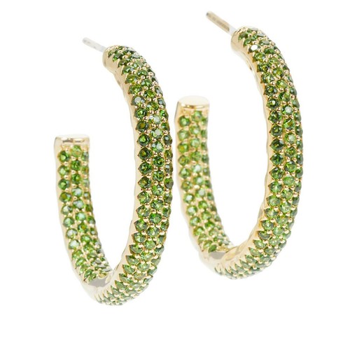 Meher's Jewelry 925 SS Chrome Diopside Gemstone Inside/Outside Hoop Earrings - Picture 1 of 2