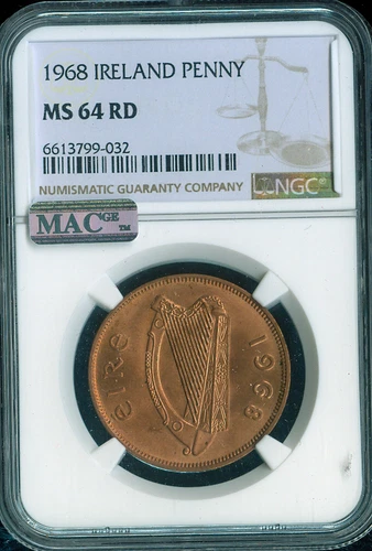 1968 Ireland Penny 1D NGC MS64 RD Quality.