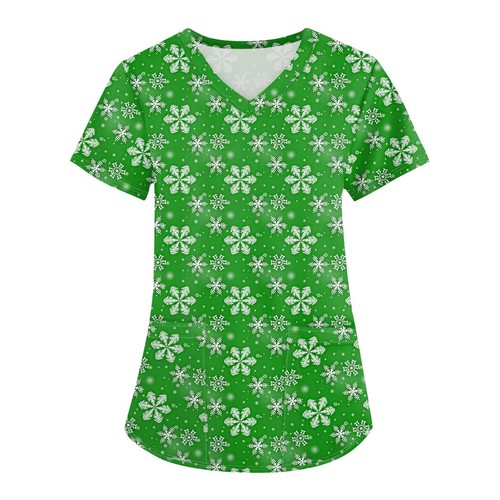 Plus Size Printed Scrub Working Uniform Tops For Women's Cross V Neck Christmas - Picture 9 of 36