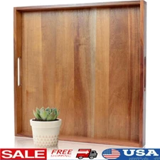 Large Acacia Wood Ottoman Tray Decorative Serving Tray W/ Handles Living Room US