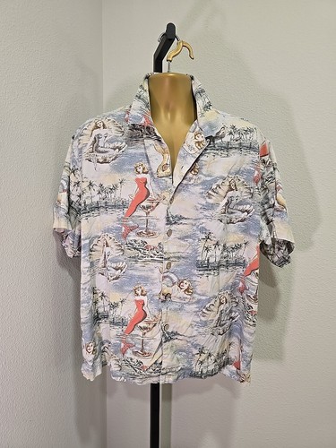 Boca Classics Tropical Hawaiian Shirt Mens XL Button Mermaid Martini Vacation - Picture 7 of 7
