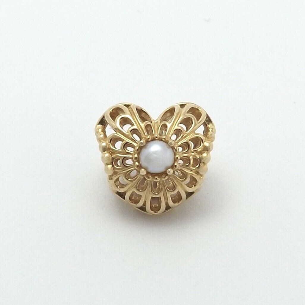 Pandora 14k Gold Vintage Heart Pearl Bead Charm New 750822P
