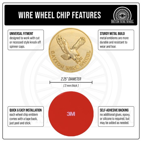 Dayton Eagle Gold Wire Wheel Chips with Gold Knockoff Spinner Caps, Set of 4 - Picture 54 of 60