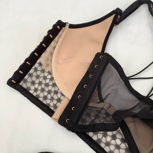 Victoria’s Secret Luxe Lingerie Black Patterned Bra Panties Set Size 32D S BNWT - Picture 4 of 6