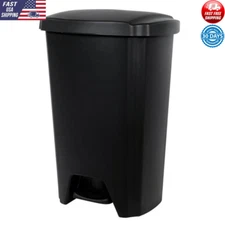 Plastic Step-On Trash Can Hands-Free Kitchen Wastebin 13 Gallon Durable Design