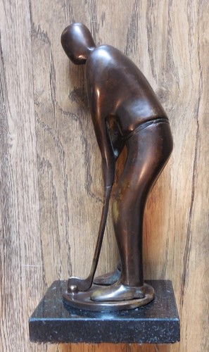 Vintage 9" Modern Golf Statue Putting Man Real Bronze Marble Base ping - Picture 10 of 13