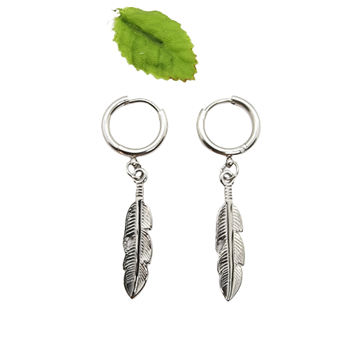 Men's Hoop Earrings with Feather Headbands for Women in Stainless Steel - Picture 4 of 7