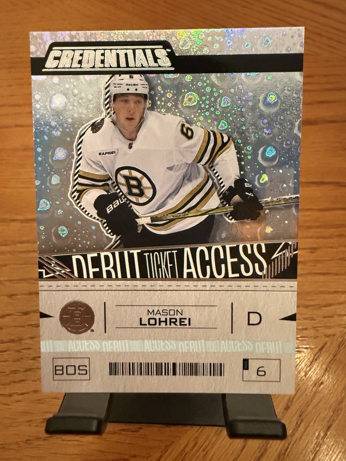 Mason Lohrei #144 2023-24 UD Credentials Debut Ticket Access /999 Boston Bruins