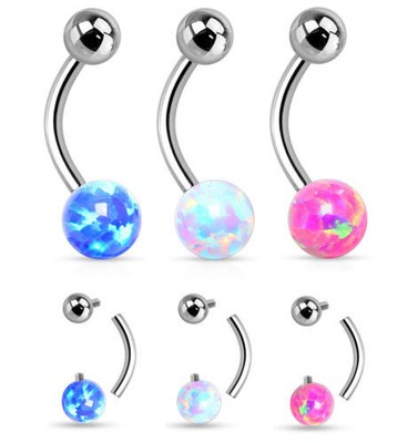 Green Reverse 4 Opal Stone Belly Ring Pierced Navel Naval