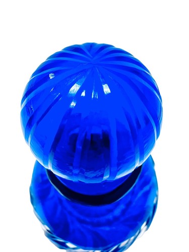 Vintage Bohemian Cobalt Blue Cut To Clear Crystal Hand Blown Waves Decanter - Picture 23 of 24