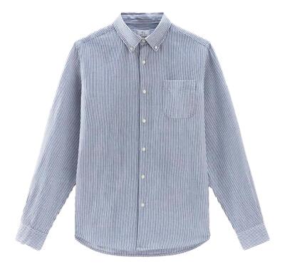 Woolrich Men's Button Down Shirt Cotton Linen Blend Blue Stripe | eBay