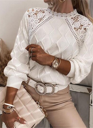 Ladies Casual Lace Long Sleeve Casual Jumper Knit Top Pullover Sweater SIZE 6-18 - Picture 7 of 9