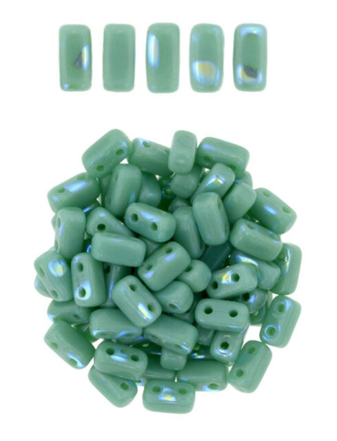 50 CzechMates Bricks Persian Turquoise Picasso Two Hole Beads 3x6mm