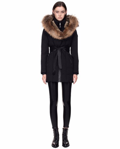 New Authentic Rudsak Moda Jacket Black With Leather Belt And Natural Fur In Qatar 122791351513 Authentic Rudsak Moda Jacket Black, Rudsak Moda Winter Down Coat
