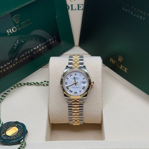 Rolex Lady-Datejust 28 NEW 2025 White Roman Dial Two Tone Yellow Gold Jubilee