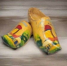 Vintage Authentic Dutch Amsterdam Holland Wooden Clogs  Handpainted 