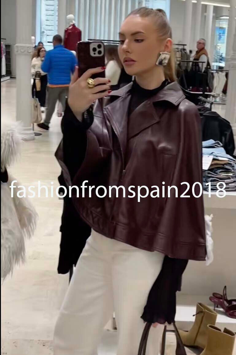 ZARA NEW WOMAN ZW LIMITED EDIT. 100% LEATHER CAPE BURGUNDY