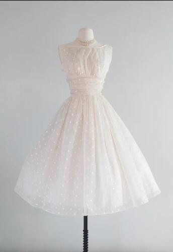 Vintage Wedding Dresses Tea Length Short Sleeves 1950s A Line Retro Bridal Gowns - Picture 2 of 12