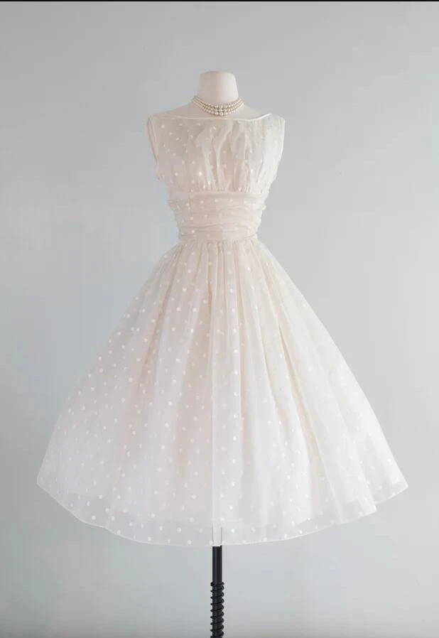 Short Wedding Dresses Vintage Tea Length Sleeves 1950s A Line Retro Bridal Gowns - Image 2 of 4