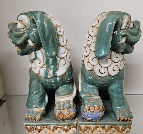 Rare Pair of Vintage Hollywood Regency Chinese Foo Dogs Outdoor Condition - Picture 2 of 14