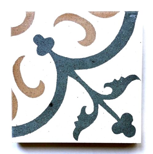 Flora Encaustic Green White Brown 8x8 Honed Finish Cement Tile Kitchen BOX OF 9 - Picture 3 of 3