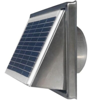 SolarNova 4'' Ø duct, 135 CFM, 230 m3/hr, 15V, 3W, 5 dB, Stainless Steel Color