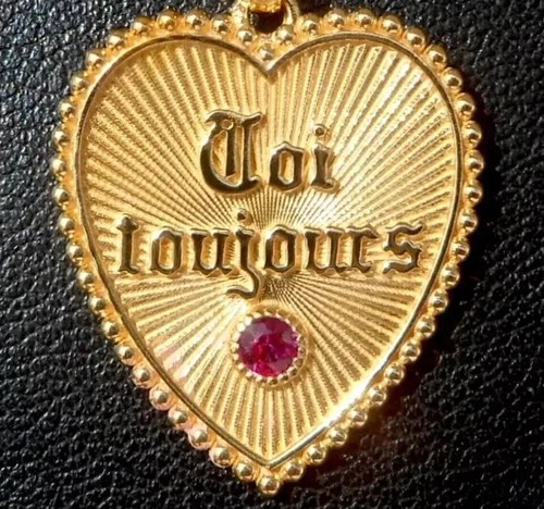 1.00Ct Lab Created Ruby "Toi & Moi Toujours" Love Pendant 14K Yellow Gold Plated - Picture 3 of 5