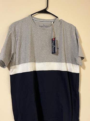 Tailor Vintage Mens L Color Block Tee Slim Fit Premium Short-Sleeve T-Shirt Grey - Picture 3 of 6