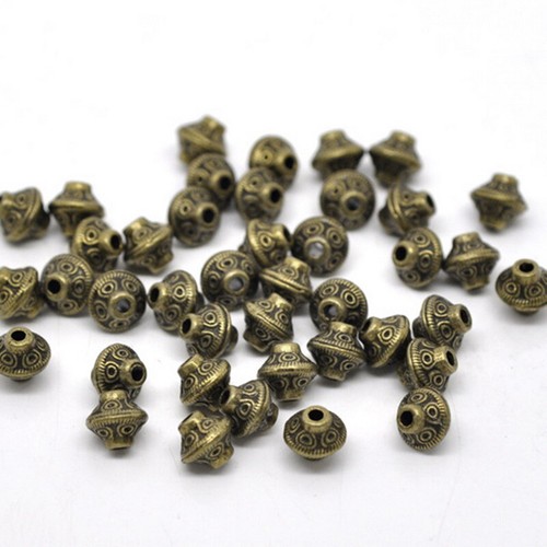 Antique Bronze Spacer Beads Lantern Shape Patterned Tibetan Style 6mm 25pcs - Picture 2 of 6