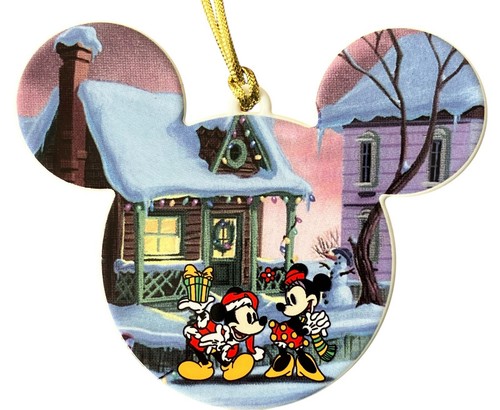 Disney World Disneyland Mickey & Minnie Ceramic Mickey Ears Christmas Ornament
